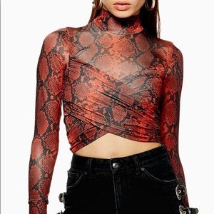 Topshop snake print wrap high neck top